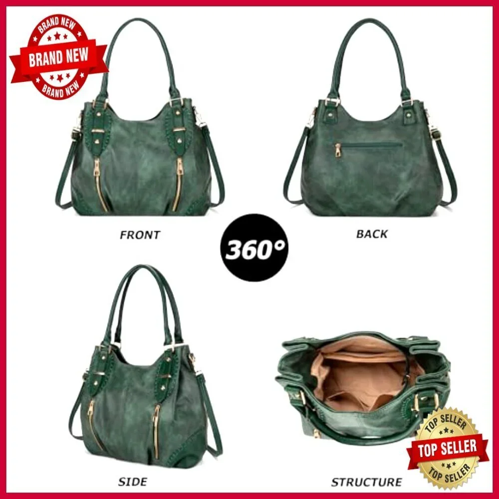 Large Vintage Leather Tote Hobo Shoulder Bag with Adjustable Strap
